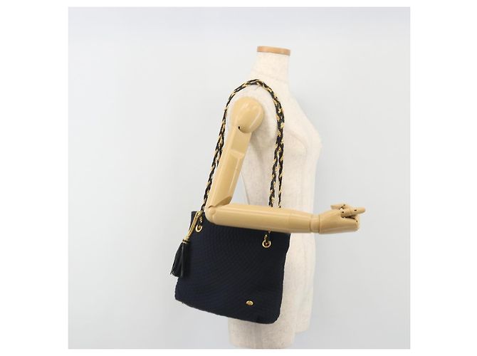 Bolsa de Ombro com Corrente BALLY Nylon Navy Gold Tone Auth 192792 Azul marinho - vista 24