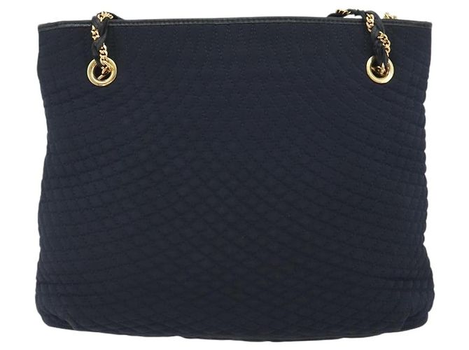 Bolsa de Ombro com Corrente BALLY Nylon Navy Gold Tone Auth 192792 Azul marinho - vista 3
