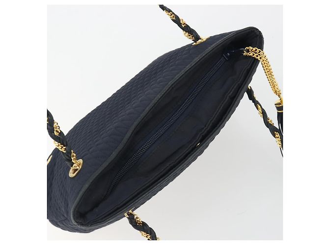 Bolsa de Ombro com Corrente BALLY Nylon Navy Gold Tone Auth 192792 Azul marinho - vista 6