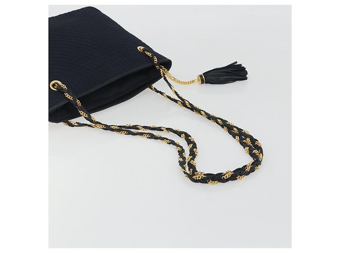 Bolsa de Ombro com Corrente BALLY Nylon Navy Gold Tone Auth 192792 Azul marinho - vista 7