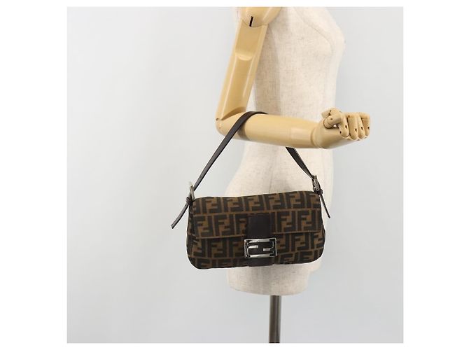 FENDI Zucca Canvas Mamma Baguette Borsa a Spalla Marrone Argento Auth yk20687SAM - vista 25