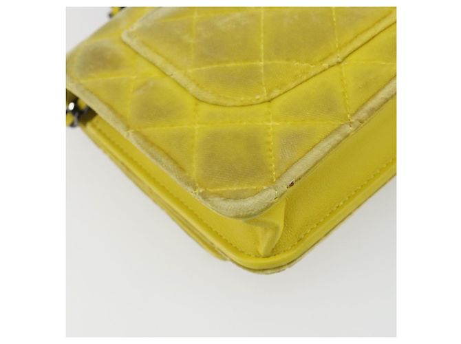 CHANEL Matelasse Chain Shoulder Bag Velor Yellow Silver CC Auth 190362A Argento Giallo - vista 13