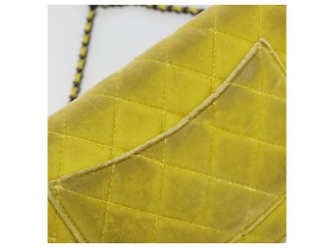 CHANEL Matelasse Chain Shoulder Bag Velor Yellow Silver CC Auth 190362A Argento Giallo - vista 14
