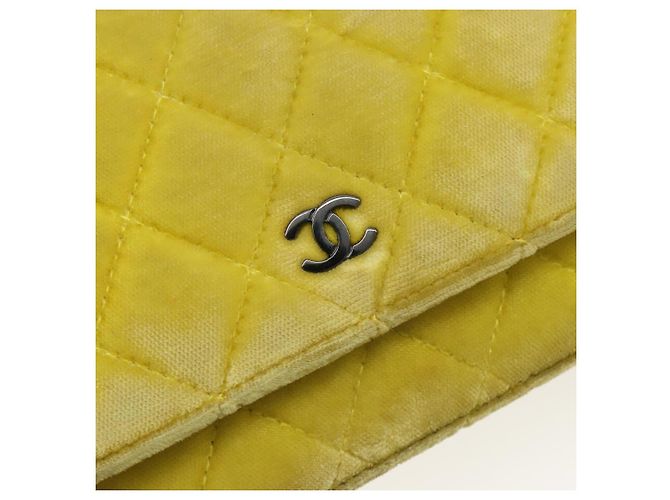 CHANEL Matelasse Chain Shoulder Bag Velor Yellow Silver CC Auth 190362A Argento Giallo - vista 15