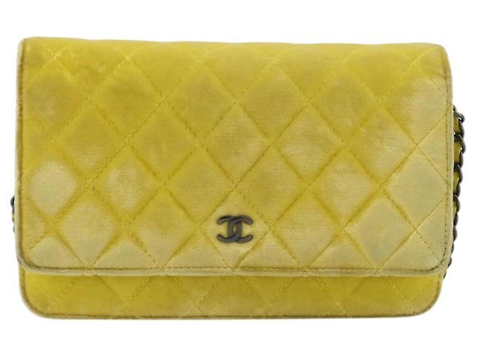 CHANEL Matelasse Chain Shoulder Bag Velor Yellow Silver CC Auth 190362A Argento Giallo - vista 2