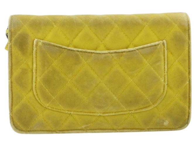 CHANEL Matelasse Chain Shoulder Bag Velor Yellow Silver CC Auth 190362A Argento Giallo - vista 3