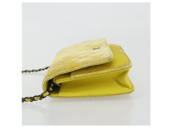 CHANEL Matelasse Chain Shoulder Bag Velor Yellow Silver CC Auth 190362A Argento Giallo - vista 5