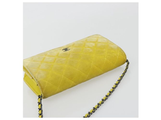 CHANEL Matelasse Chain Shoulder Bag Velor Yellow Silver CC Auth 190362A Argento Giallo - vista 6