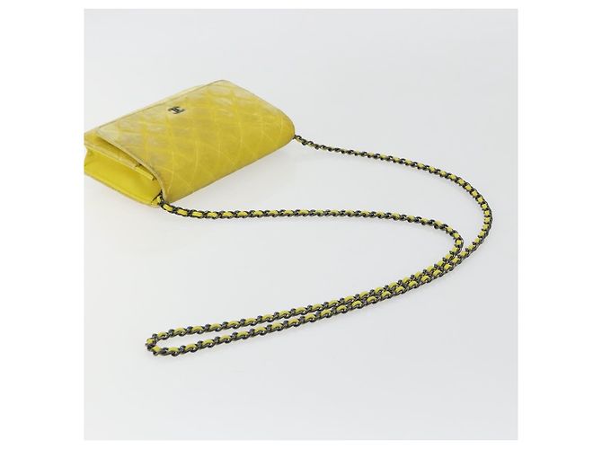 CHANEL Matelasse Chain Shoulder Bag Velor Yellow Silver CC Auth 190362A Argento Giallo - vista 7