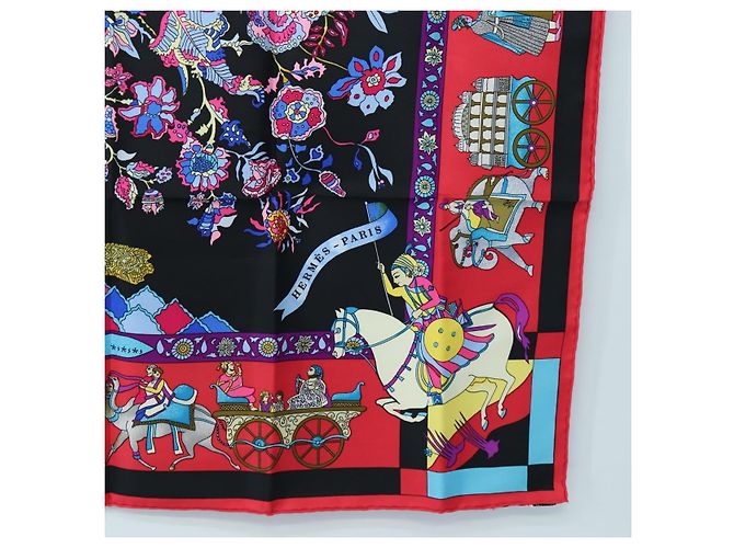 Hermès HERMES Carre 90 Scarf éphantaisies indiennesé Silk Red Black Auth am12080M Nero Rosso - vista 10