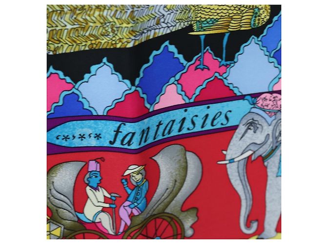 Hermès HERMES Carre 90 Scarf éphantaisies indiennesé Silk Red Black Auth am12080M Nero Rosso - vista 12