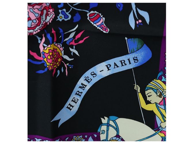 Hermès HERMES Carre 90 Scarf éphantaisies indiennesé Silk Red Black Auth am12080M Nero Rosso - vista 14