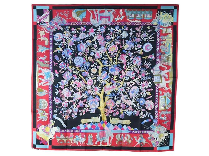 Hermès HERMES Carre 90 Scarf éphantaisies indiennesé Silk Red Black Auth am12080M Nero Rosso - vista 15