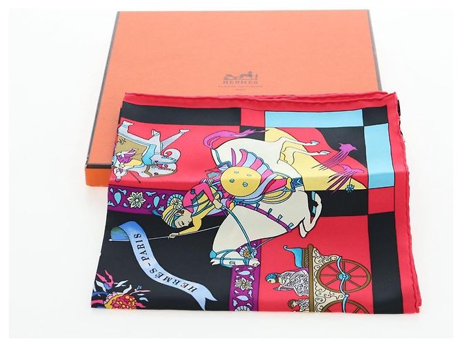 Hermès HERMES Carre 90 Scarf éphantaisies indiennesé Silk Red Black Auth am12080M Nero Rosso - vista 16