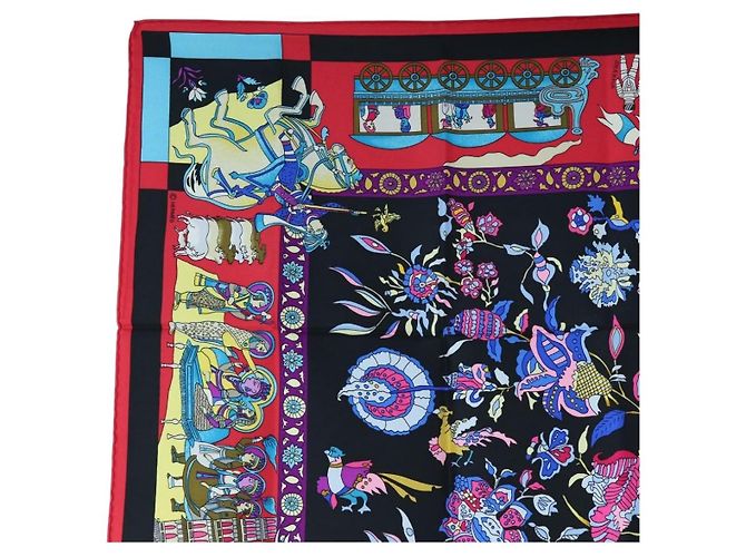 Hermès HERMES Carre 90 Scarf éphantaisies indiennesé Silk Red Black Auth am12080M Nero Rosso - vista 2