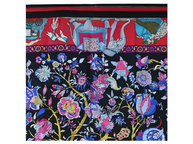 Hermès HERMES Carre 90 Scarf éphantaisies indiennesé Silk Red Black Auth am12080M Nero Rosso - vista 3