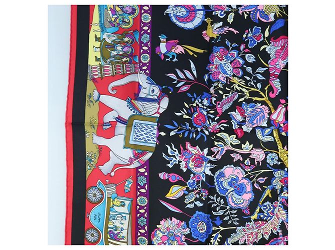 Hermès HERMES Carre 90 Scarf éphantaisies indiennesé Silk Red Black Auth am12080M Nero Rosso - vista 5