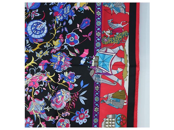 Hermès HERMES Carre 90 Scarf éphantaisies indiennesé Silk Red Black Auth am12080M Nero Rosso - vista 7