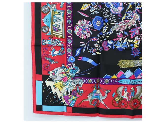 Hermès HERMES Carre 90 Scarf éphantaisies indiennesé Silk Red Black Auth am12080M Nero Rosso - vista 8