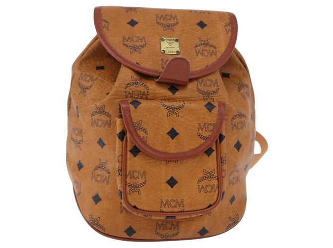Zaino MCM Vicetos Logogram PVC Beige Oro Auth bs36277 D'oro - vista 2