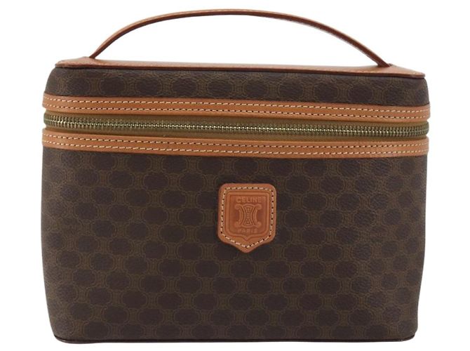 Céline CELINE Beauty Case Macadam in PVC e Pelle Marrone con Finiture Oro Autentico ep15314A - vista 2