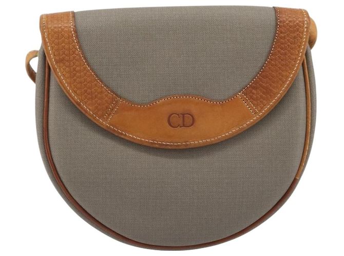 Borsa a tracolla Christian Dior PVC Pelle Grigio Marrone Auth ep15197 - vista 2