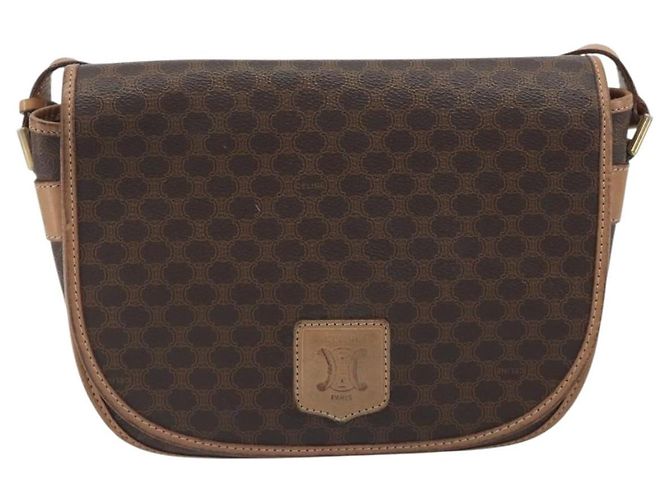 Céline CELINE Bolsa de Ombro Macadam em PVC e Couro Marrom com Detalhes Dourados Auth ep15274 - vista 2