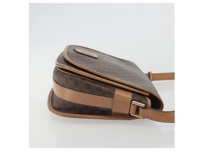 Céline CELINE Bolsa de Ombro Macadam em PVC e Couro Marrom com Detalhes Dourados Auth ep15274 - vista 4