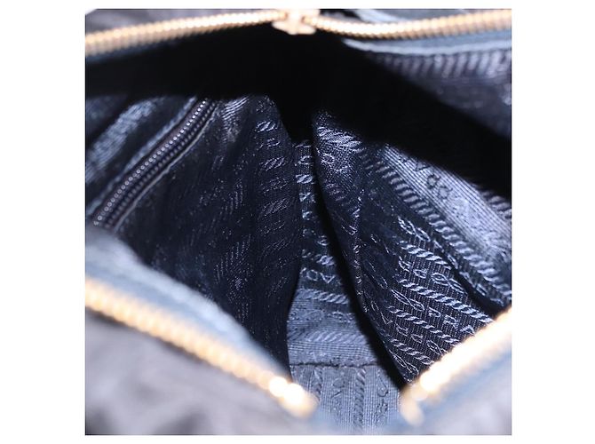 Borsa Tote a Spalla con Catena PRADA Nylon Nero Oro Auth 193554 D'oro - vista 18
