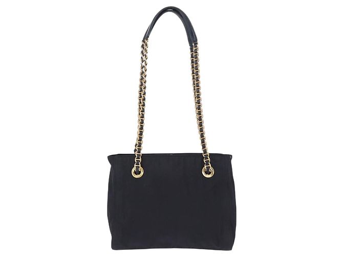 Borsa Tote a Spalla con Catena PRADA Nylon Nero Oro Auth 193554 D'oro - vista 3