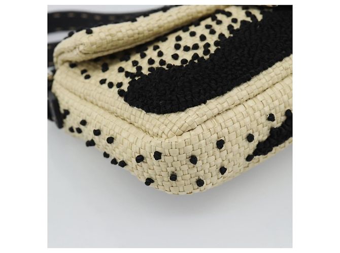 FENDI Celleria Flower Embroidery Straw Mamma Baguette 8BR101 Auth yk20689SM Prata Bege - vista 10