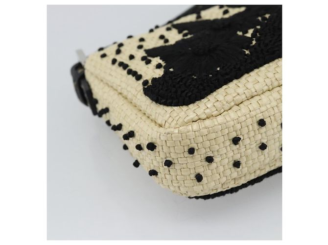 FENDI Celleria Flower Embroidery Straw Mamma Baguette 8BR101 Auth yk20689SM Prata Bege - vista 12