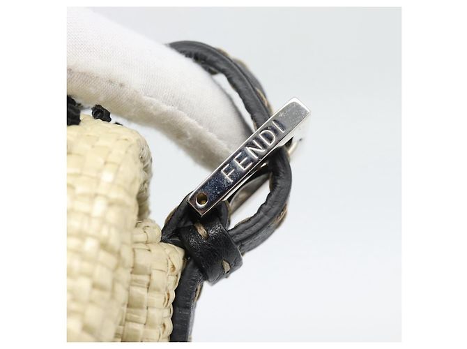 FENDI Celleria Flower Embroidery Straw Mamma Baguette 8BR101 Auth yk20689SM Prata Bege - vista 13