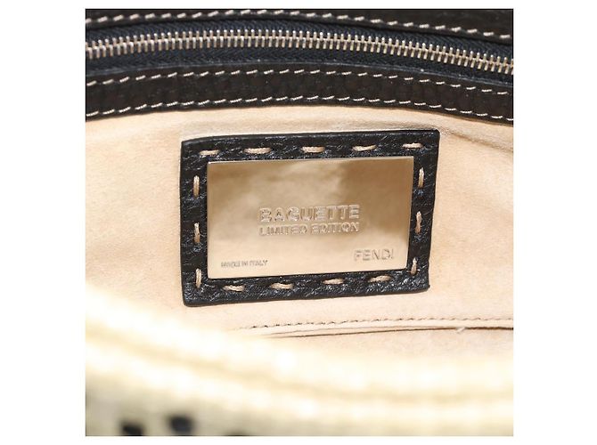 FENDI Celleria Flower Embroidery Straw Mamma Baguette 8BR101 Auth yk20689SM Prata Bege - vista 14