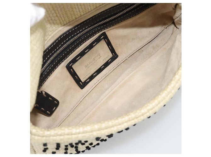 FENDI Celleria Flower Embroidery Straw Mamma Baguette 8BR101 Auth yk20689SM Prata Bege - vista 15
