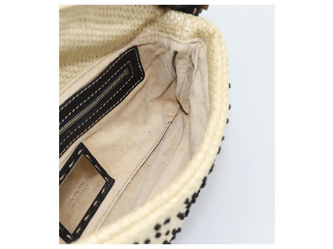 FENDI Celleria Flower Embroidery Straw Mamma Baguette 8BR101 Auth yk20689SM Prata Bege - vista 16