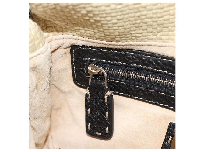 FENDI Celleria Flower Embroidery Straw Mamma Baguette 8BR101 Auth yk20689SM Prata Bege - vista 18