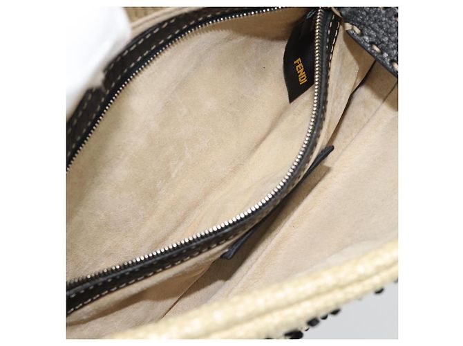 FENDI Celleria Flower Embroidery Straw Mamma Baguette 8BR101 Auth yk20689SM Prata Bege - vista 19