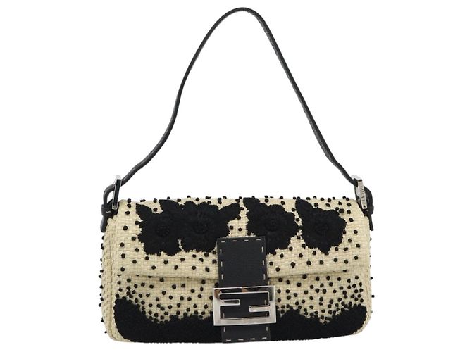 FENDI Celleria Flower Embroidery Straw Mamma Baguette 8BR101 Auth yk20689SM Prata Bege - vista 2