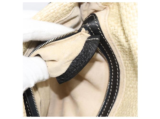 FENDI Celleria Flower Embroidery Straw Mamma Baguette 8BR101 Auth yk20689SM Prata Bege - vista 20