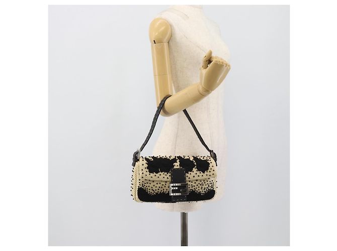 FENDI Celleria Flower Embroidery Straw Mamma Baguette 8BR101 Auth yk20689SM Prata Bege - vista 21