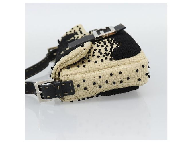 FENDI Celleria Flower Embroidery Straw Mamma Baguette 8BR101 Auth yk20689SM Prata Bege - vista 4