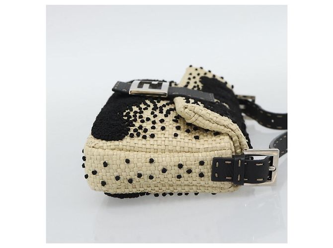 FENDI Celleria Flower Embroidery Straw Mamma Baguette 8BR101 Auth yk20689SM Prata Bege - vista 5