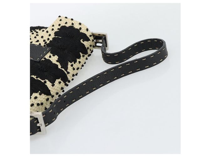 FENDI Celleria Flower Embroidery Straw Mamma Baguette 8BR101 Auth yk20689SM Prata Bege - vista 6