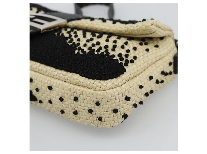 FENDI Celleria Flower Embroidery Straw Mamma Baguette 8BR101 Auth yk20689SM Prata Bege - vista 9