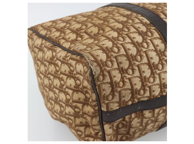 Borsa Boston Christian Dior Trotter Canvas Beige Oro Auth 192191 D'oro - vista 11