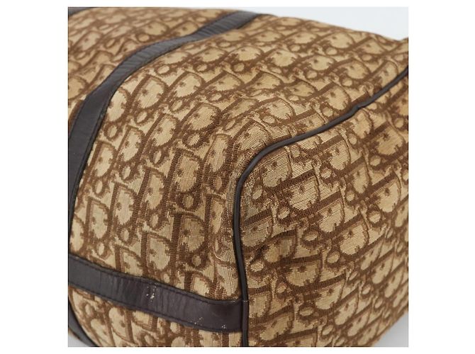 Borsa Boston Christian Dior Trotter Canvas Beige Oro Auth 192191 D'oro - vista 12