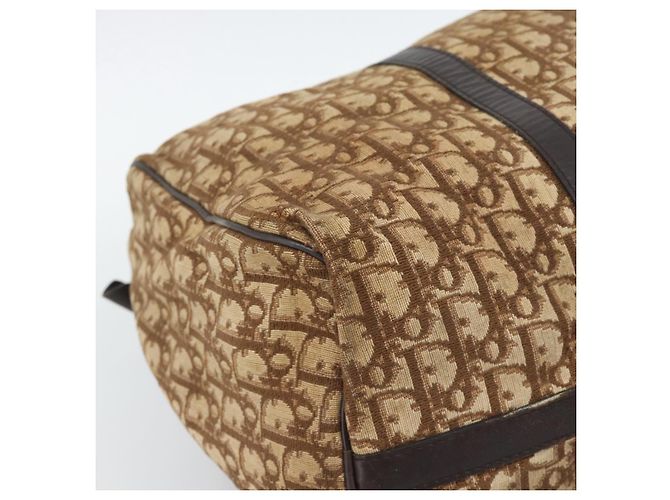 Borsa Boston Christian Dior Trotter Canvas Beige Oro Auth 192191 D'oro - vista 13