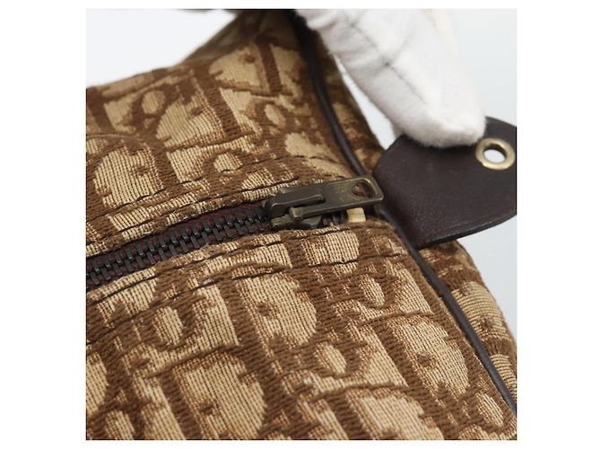 Borsa Boston Christian Dior Trotter Canvas Beige Oro Auth 192191 D'oro - vista 14
