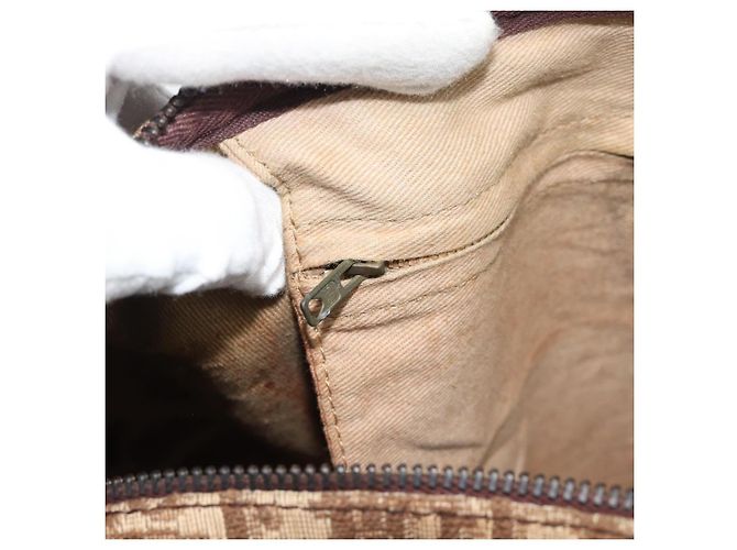 Borsa Boston Christian Dior Trotter Canvas Beige Oro Auth 192191 D'oro - vista 18